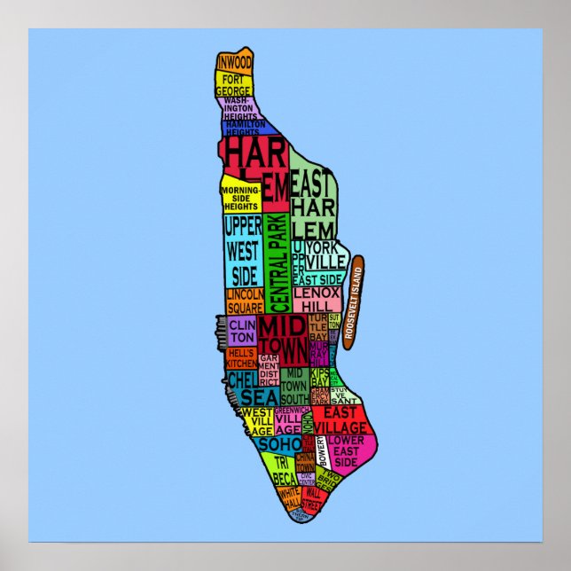 Poster Carte des quartiers de Manhattan (Devant)