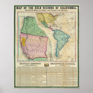 Poster Carte des régions d'or de Californie