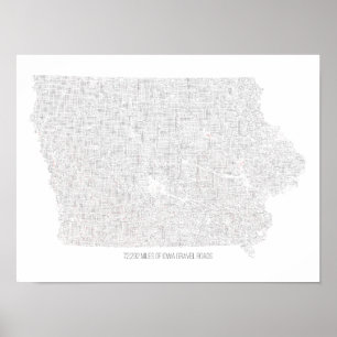 Poster Carte des routes de galets de l'Iowa