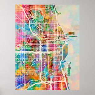 Poster Carte des rues de Chicago