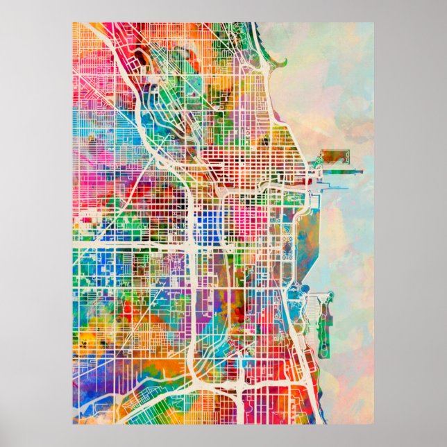 Poster Carte des rues de Chicago (Devant)