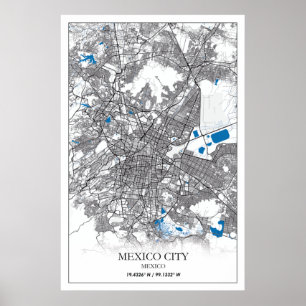 Poster Carte des rues de Mexico City Centre Amérique