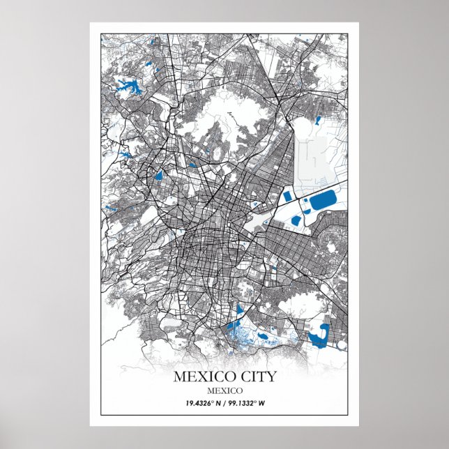Poster Carte des rues de Mexico City Centre Amérique (Devant)