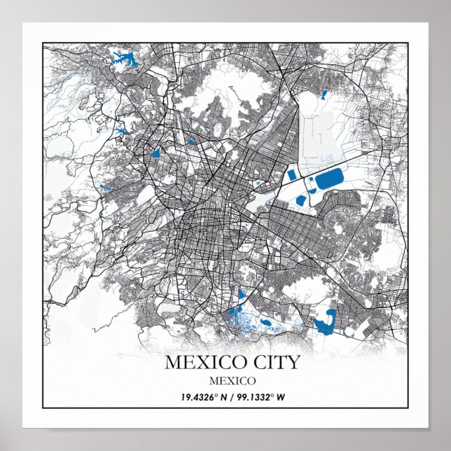 Poster Carte des rues de Mexico City Centre Amérique (Devant)