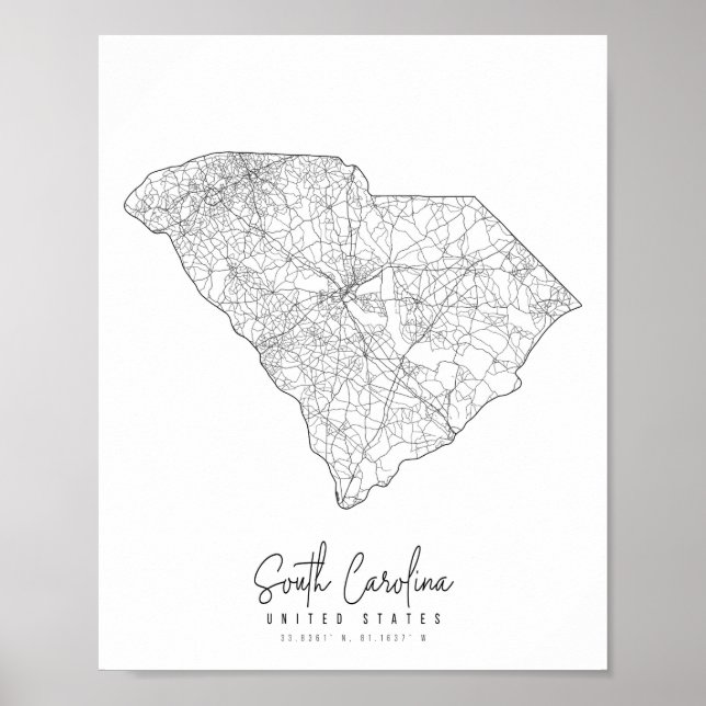 Poster Carte des rues minières de Caroline du Sud (Devant)