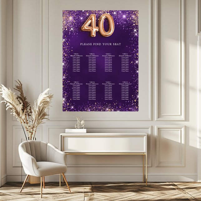 Poster Carte des sièges à parties scintillant violette de (Créateur téléchargé)
