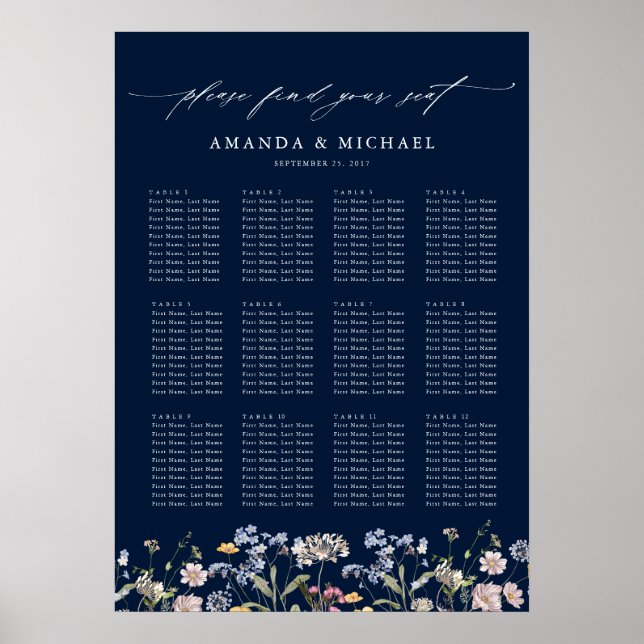 Poster Carte des sièges des Mariages Fleurs sauvages de r (Devant)