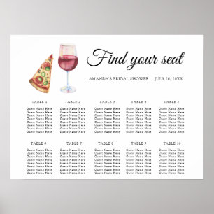 Poster Carte des sièges Mariage de pizza et vin d'aquarel