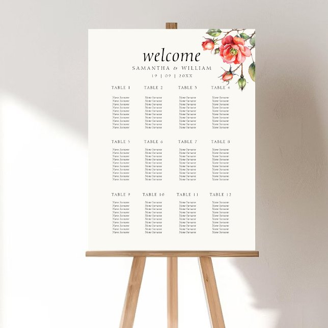 Poster Carte des sièges Mariage Rose d'aquarelle (Créateur téléchargé)