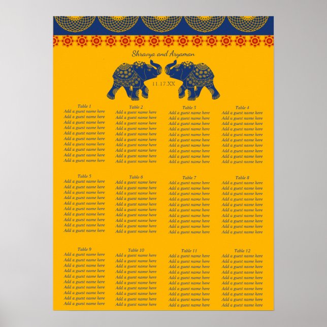 Poster Carte des sièges Mariages des éléphants à thème in (Devant)