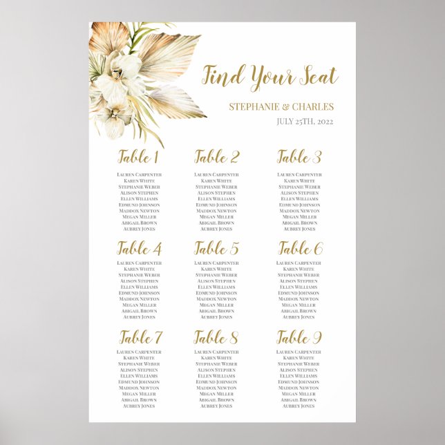 Poster Carte des sièges Mariages du désert de Boho (Devant)