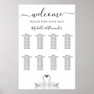 Poster Carte des sièges mariages inséparables de cygne bl