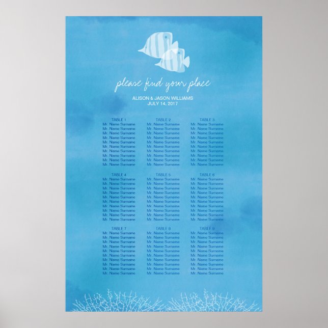 Poster Carte des sièges pour le dîner de mariage de plage (Devant)