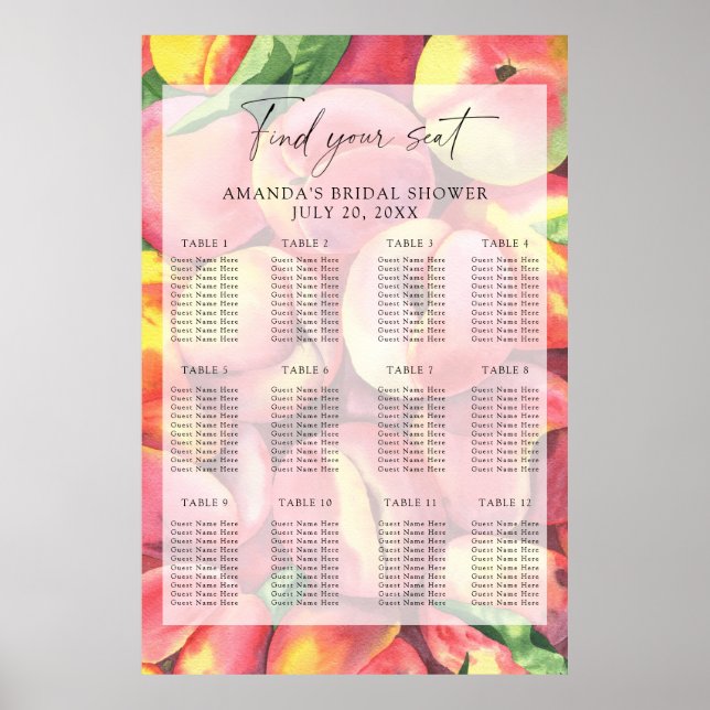 Poster Carte des sièges pour les pêches aquarelles (Devant)