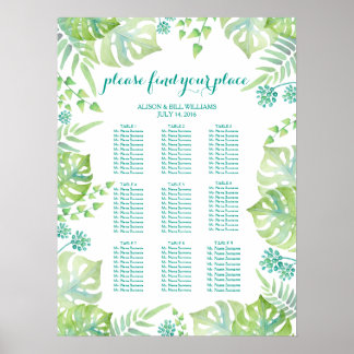 Poster Carte des sièges pour mariages feuille tropicaux