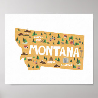 Poster Carte des sites de l'icône du Montana