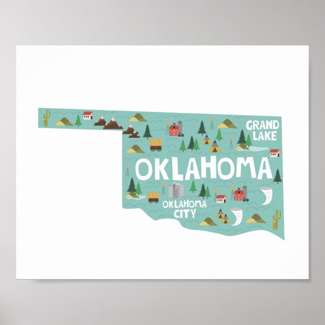 Poster Carte des sites de l'icône Oklahoma (Devant)