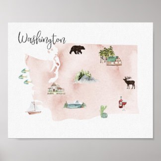 Poster Carte des sites touristiques de Washington Wanderl