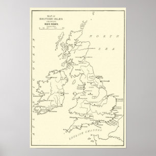 Poster Carte des stations thermales de la Grande-Bretagne