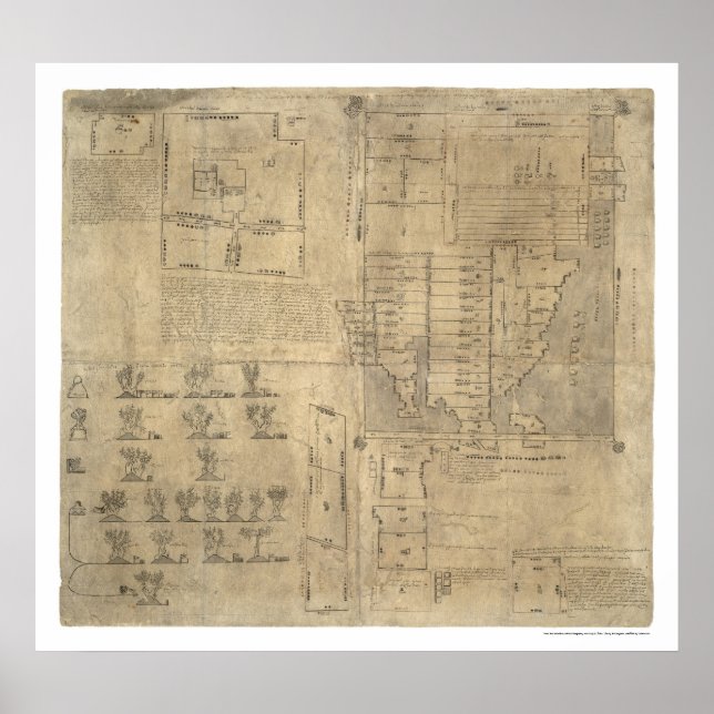Poster Carte des terres Aztec Oztoticpac 1540 (Devant)