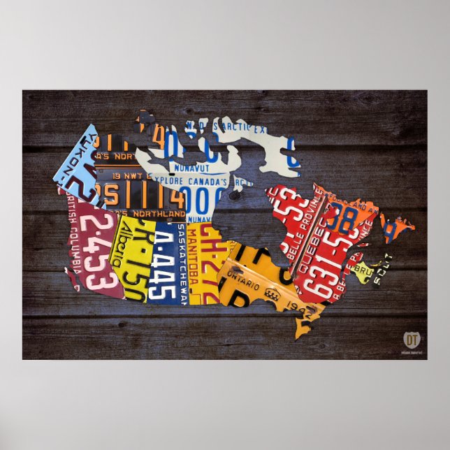 Poster Carte des tôles de permis du Canada Art Recyclé Im (Devant)