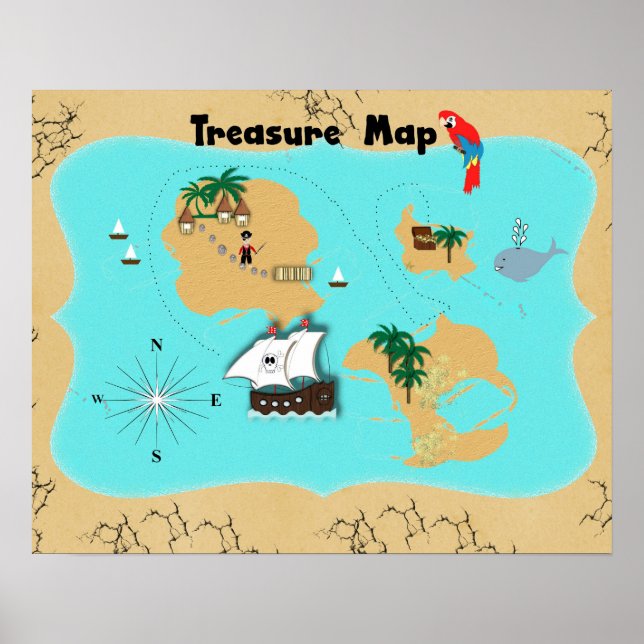 Poster Carte des trésors cachés des Pirates mignons pour  (Devant)