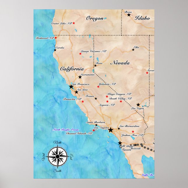 Poster Carte des trésors Californie (Devant)