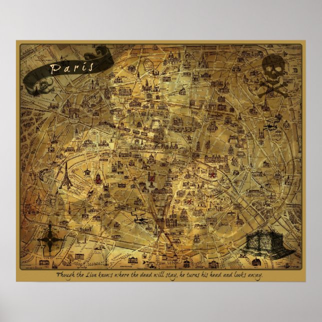 Poster Carte des trésors cryptiques de Paris (Devant)