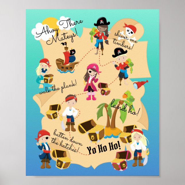 Poster Carte des trésors personnalisés de pirates (Devant)