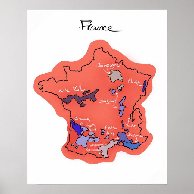 Poster Carte des vins de France (Devant)