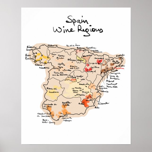 Poster Carte des vins d'Espagne (Devant)