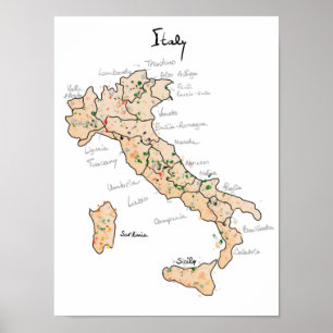 Poster Carte des vins d'Italie
