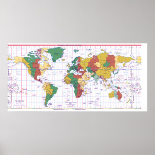 Poster Carte des zones de temps standard du monde