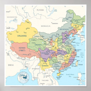 Poster Carte détaillée de la Chine