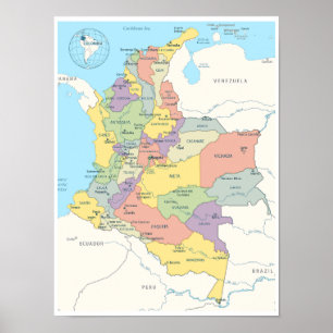 Poster Carte détaillée de la Colombie