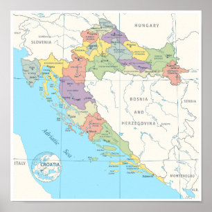 Poster Carte détaillée de la Croatie