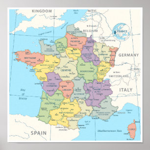 Poster Carte détaillée de la France