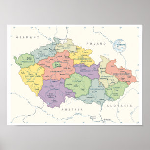 Poster Carte détaillée de la République tchèque