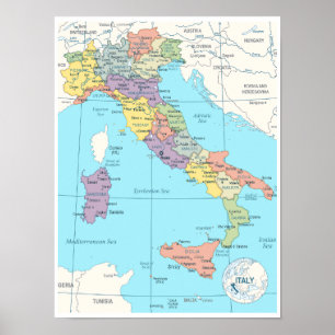 Poster Carte détaillée de l'Italie