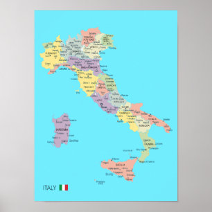 Poster Carte détaillée des régions d'Italie