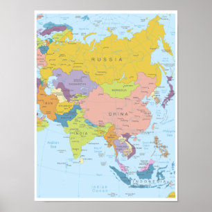 Poster Carte détaillée du continent asiatique