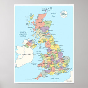 Poster Carte détaillée du Royaume-Uni