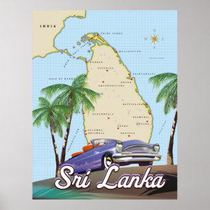 Poster Carte détaillée illustrée du Sri Lanka
