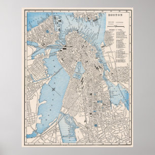 Poster Carte détaillée vintage de la ville de Boston 1895