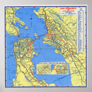 Poster Carte détaillée vintage de San Francisco