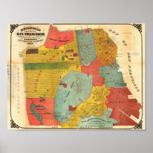 Poster Carte détaillée vintage de San Francisco 1876