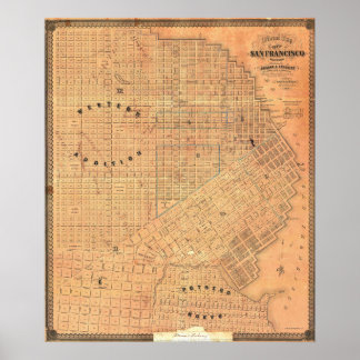 Poster Carte détaillée vintage dorée de San Francisco 185
