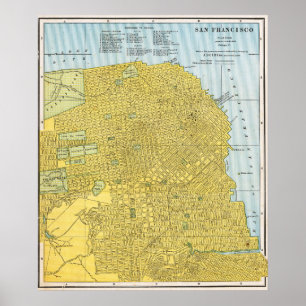 Poster Carte détaillée vintage dorée de San Francisco 188