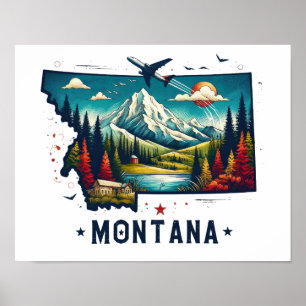 Poster Carte d'état Retro Vintage Montana