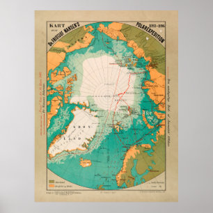 Poster Carte d'exploration de l'Arctique vintage et du pô